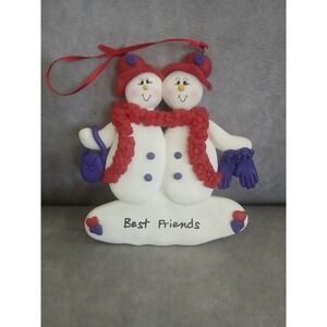 Vintage 2003 JLF Best Friends Snowmen Christmas Ornament Resin Red Purple 4in